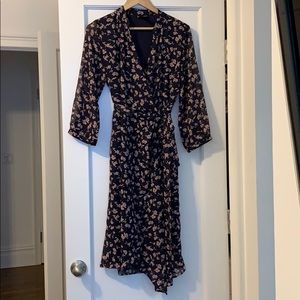 Aqua Navy Blue floral wrap dress